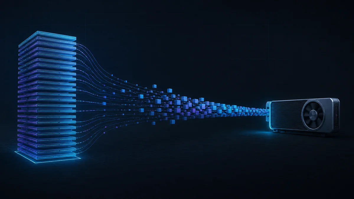 Model layers streaming from storage through memory to a smaller GPU